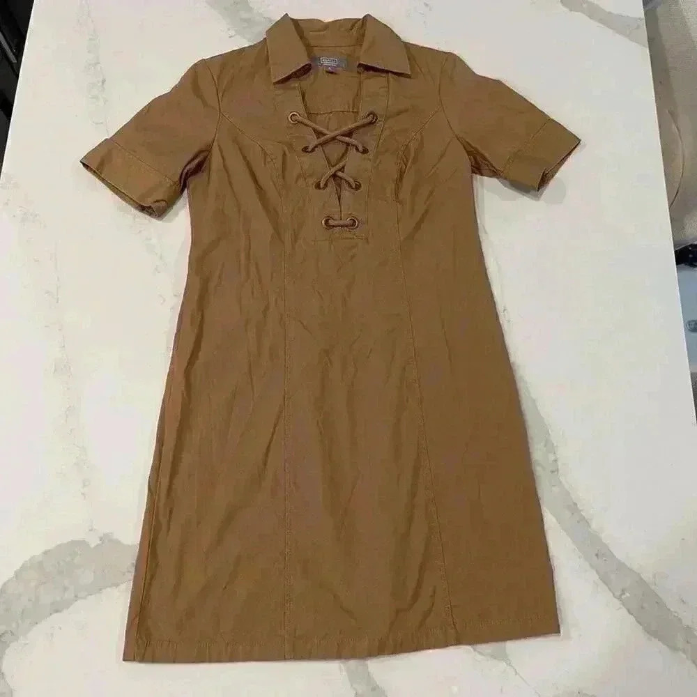 Merona Collection Brown Lace Up Shift Dress Zipper Closure Midi Women’s Size 6